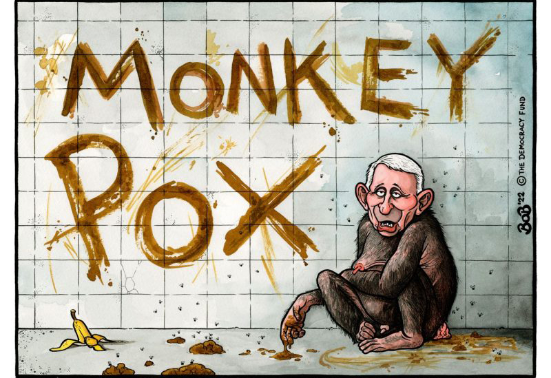 Cartonn by Bob Moran depicting Anthony Fauci as a monkey full of shit