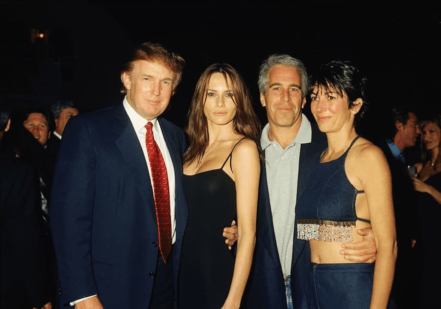 Donald Trump, then-girlfriend Melania Knauss, Jeffrey Epstein and Ghislaine Maxwell at Mar-a-Lago, Palm Beach, Florida on 12th February 2000.